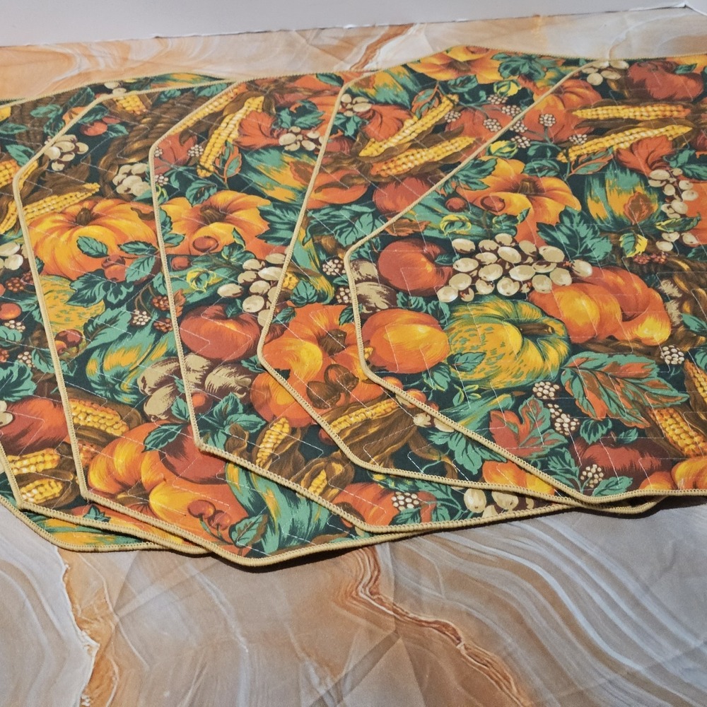 Vintage Thanksgiving Placemats Set of 6 Fall Harvest Pumpkin Corn Autumn
